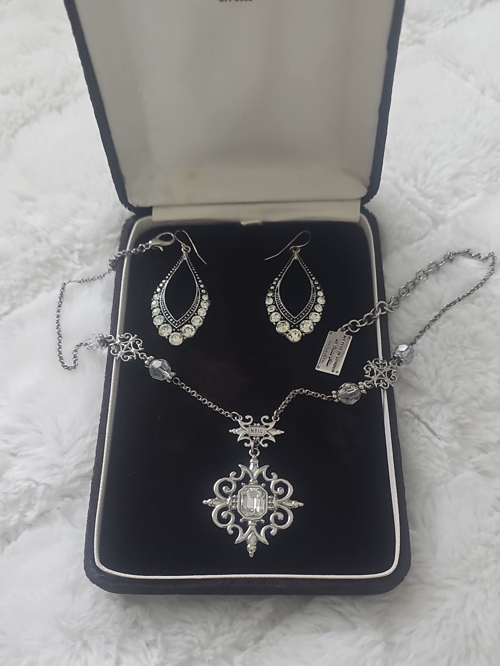 My Flat in London Silver Filigree Pendant Necklace with Clear Stones